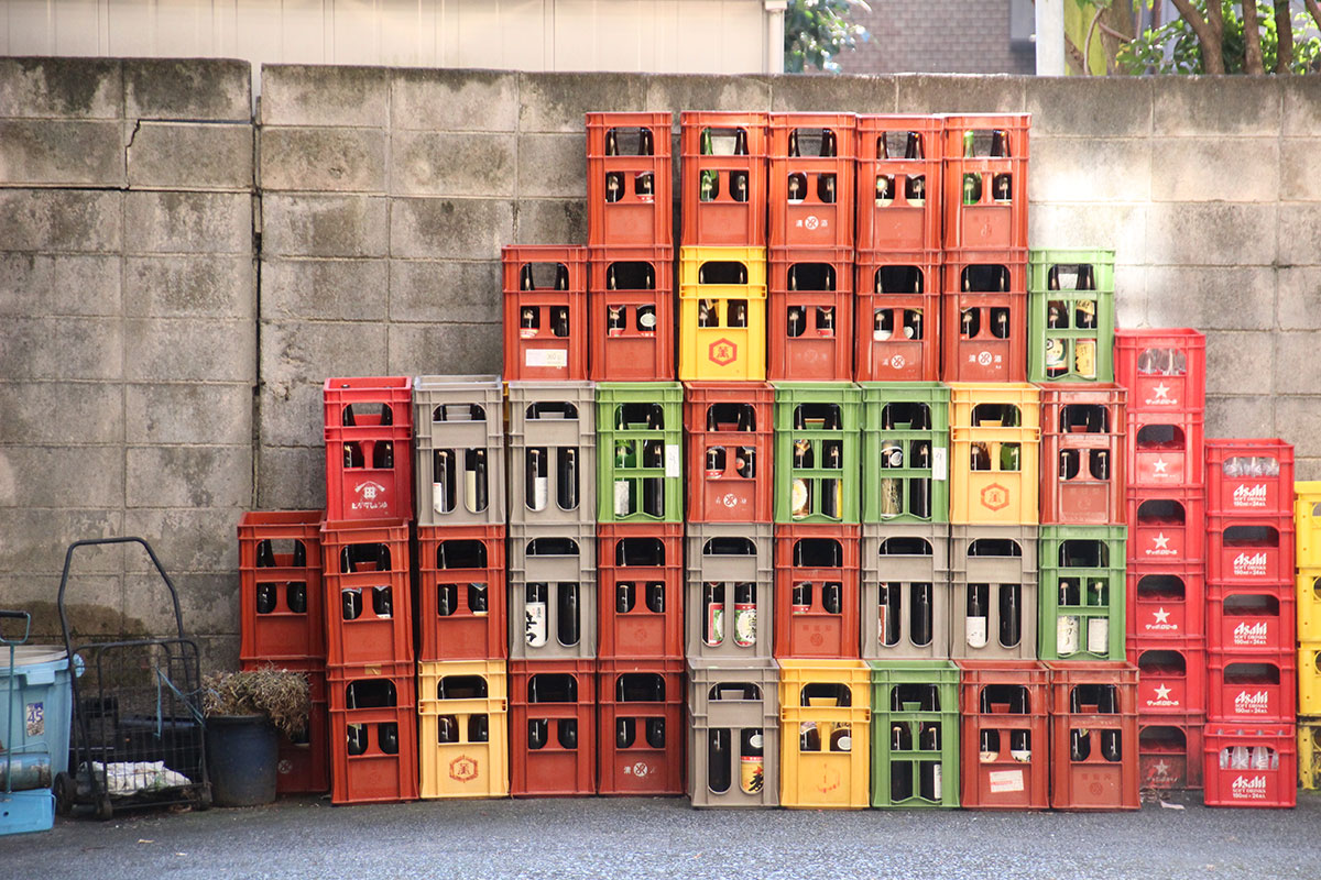 Bottle crates await collection in Japan